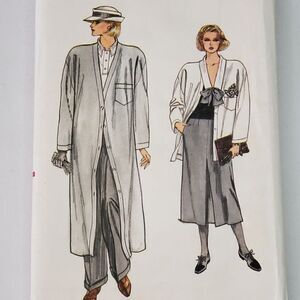 Vintage 80s Easy Very Vogue 4pc Blouse Pants Coat Jacket Pattern 9201 Sz L